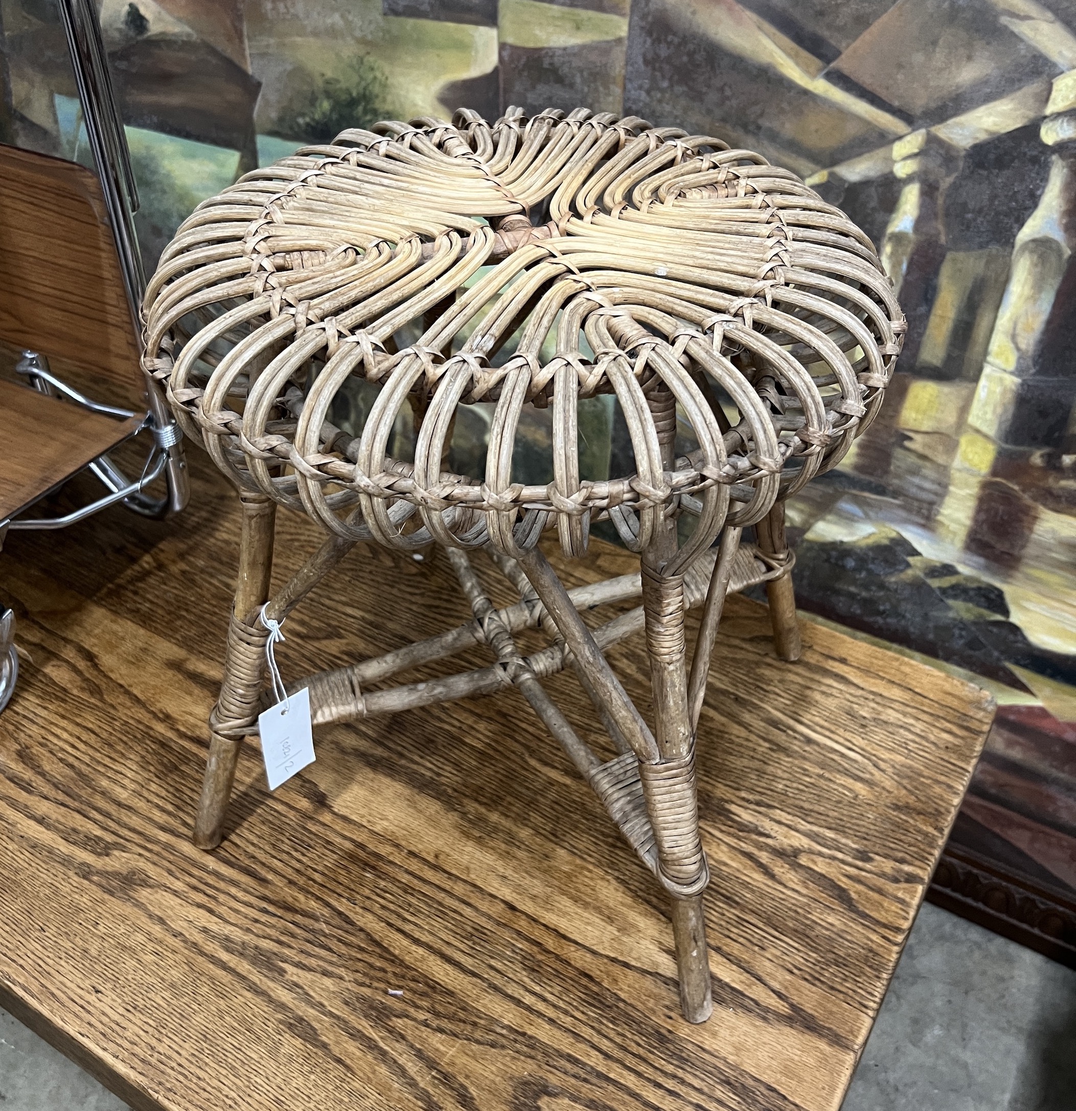 A Franco Albini caned lobster stool, diameter 41cm, height 41cm